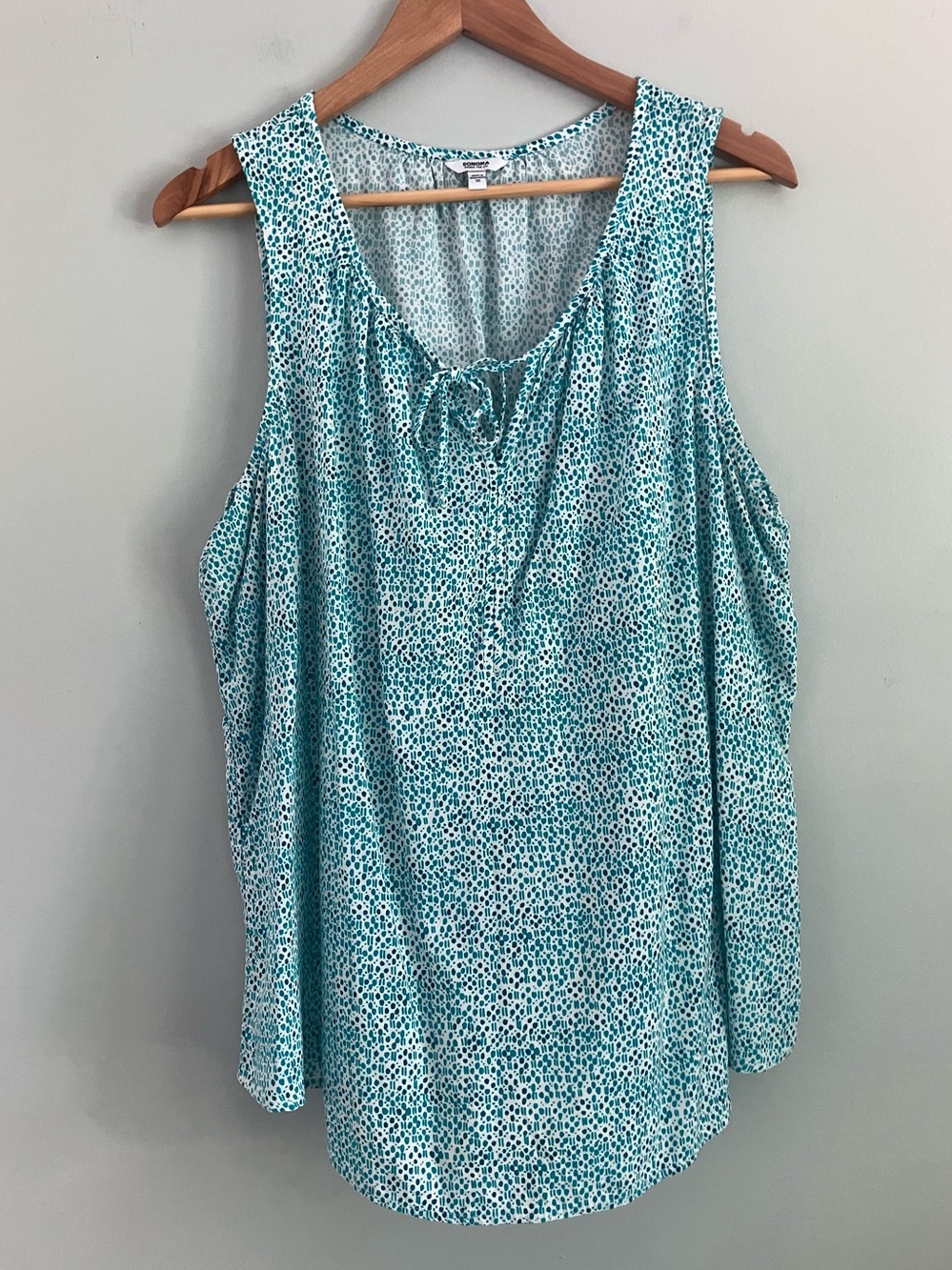 SONOMA White and Teal Patterned Rayon Tank Blouse Size 1X